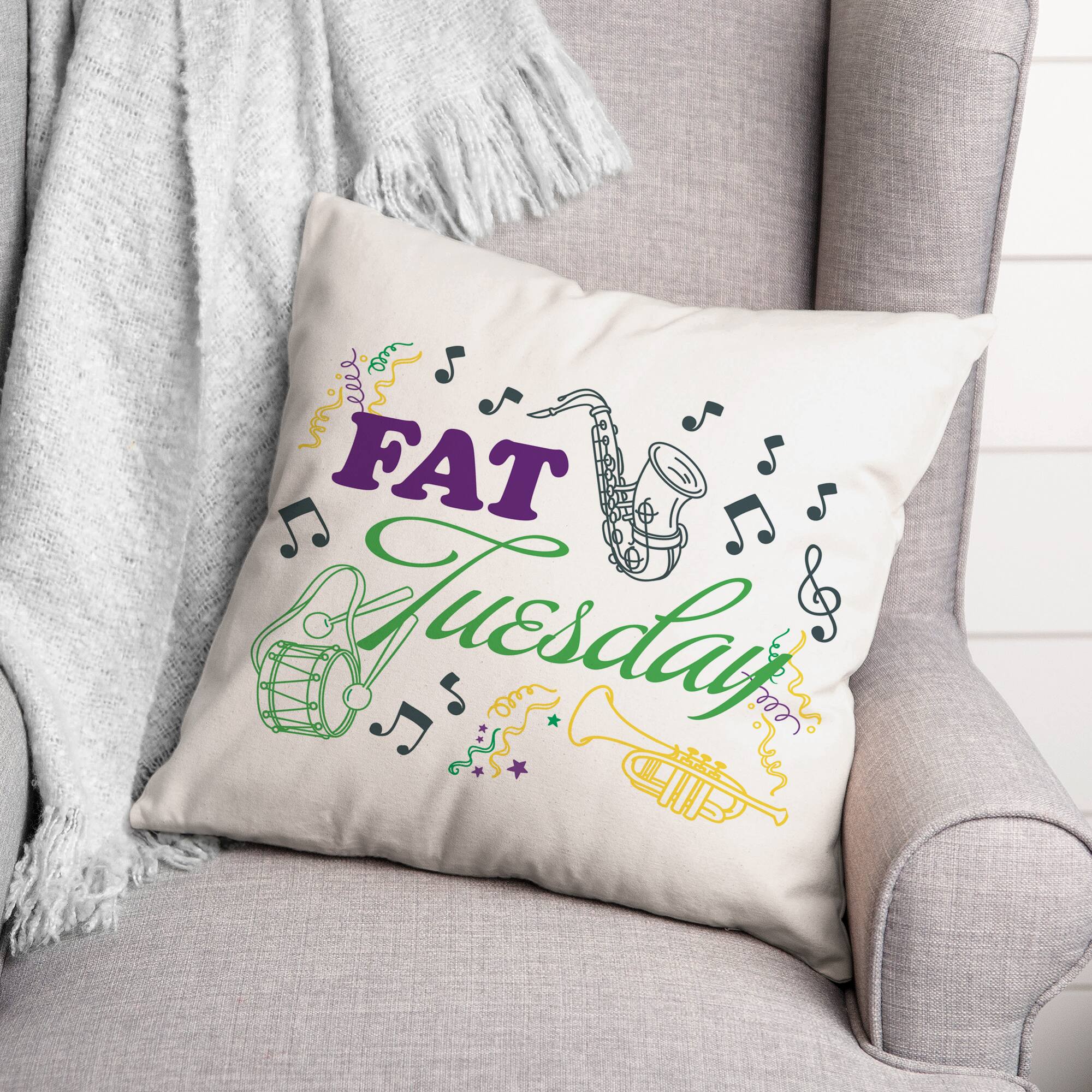 Fat Tuesday Mardi Gras Throw Pillow